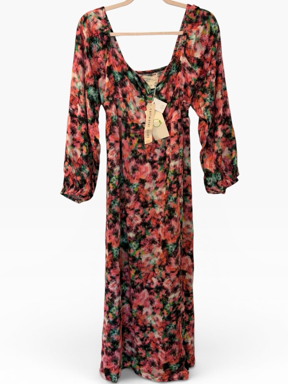 Saltwater Luxe Floral Maxi Dress Long Sleeve Cutout Boho Size Small NWT